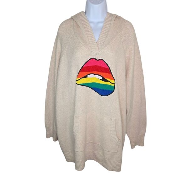 Torrid Raglan Hoodie Sweater - Pullover Rainbow Lips Oatmeal 3 3x - Picture 2 of 8